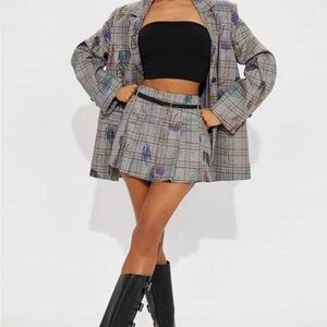 Fashion Nova Gray Plaid Skirt Set
